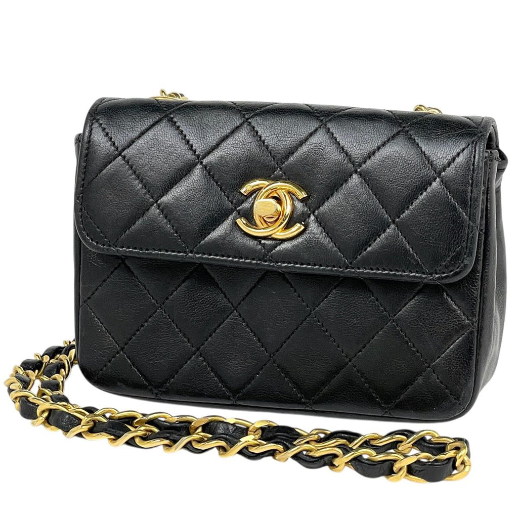 Chanel CC Logo Chain Shoulder Bag Mini Quilted Leather Black