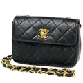 Chanel CC Logo Chain Shoulder Bag Mini Quilted Leather Black