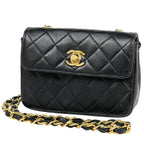 Chanel CC Logo Chain Shoulder Bag Mini Quilted Leather Black