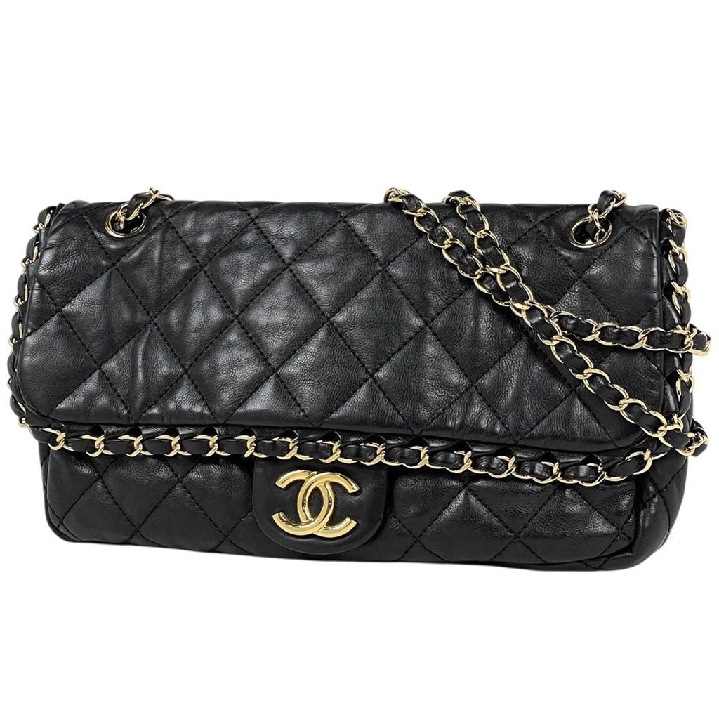 Chanel Chain Shoulder Bag CC Logo Leather Black
