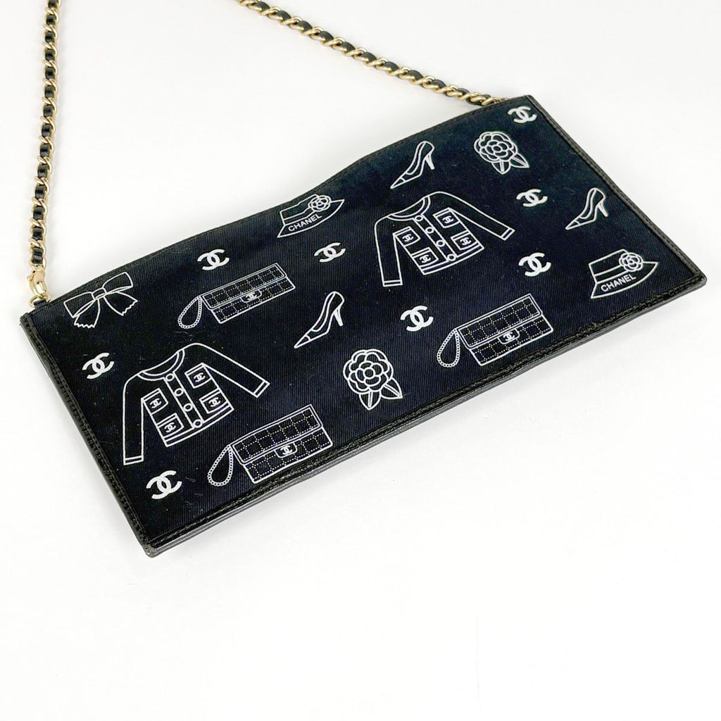 Chanel CC Logo Chain Shoulder Bag Pouch Icon Print Canvas Black — view 2