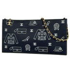 Chanel CC Logo Chain Shoulder Bag Pouch Icon Print Canvas Black