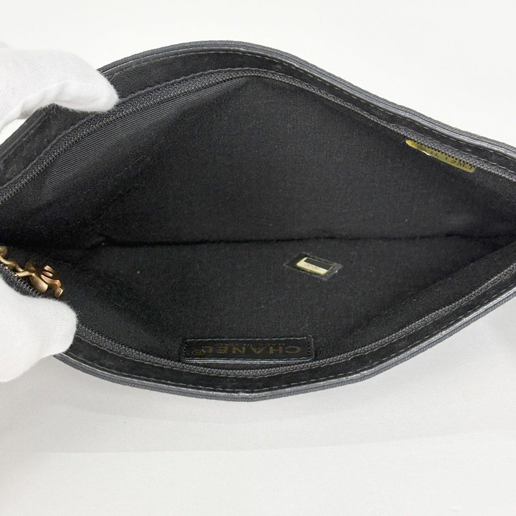 Chanel CC Logo Chain Shoulder Bag Pouch Icon Print Canvas Black — view 6