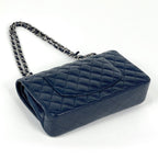 Chanel Quilted Double Flap Chain Shoulder Bag CC Logo Caviar Leather Navy — view 2