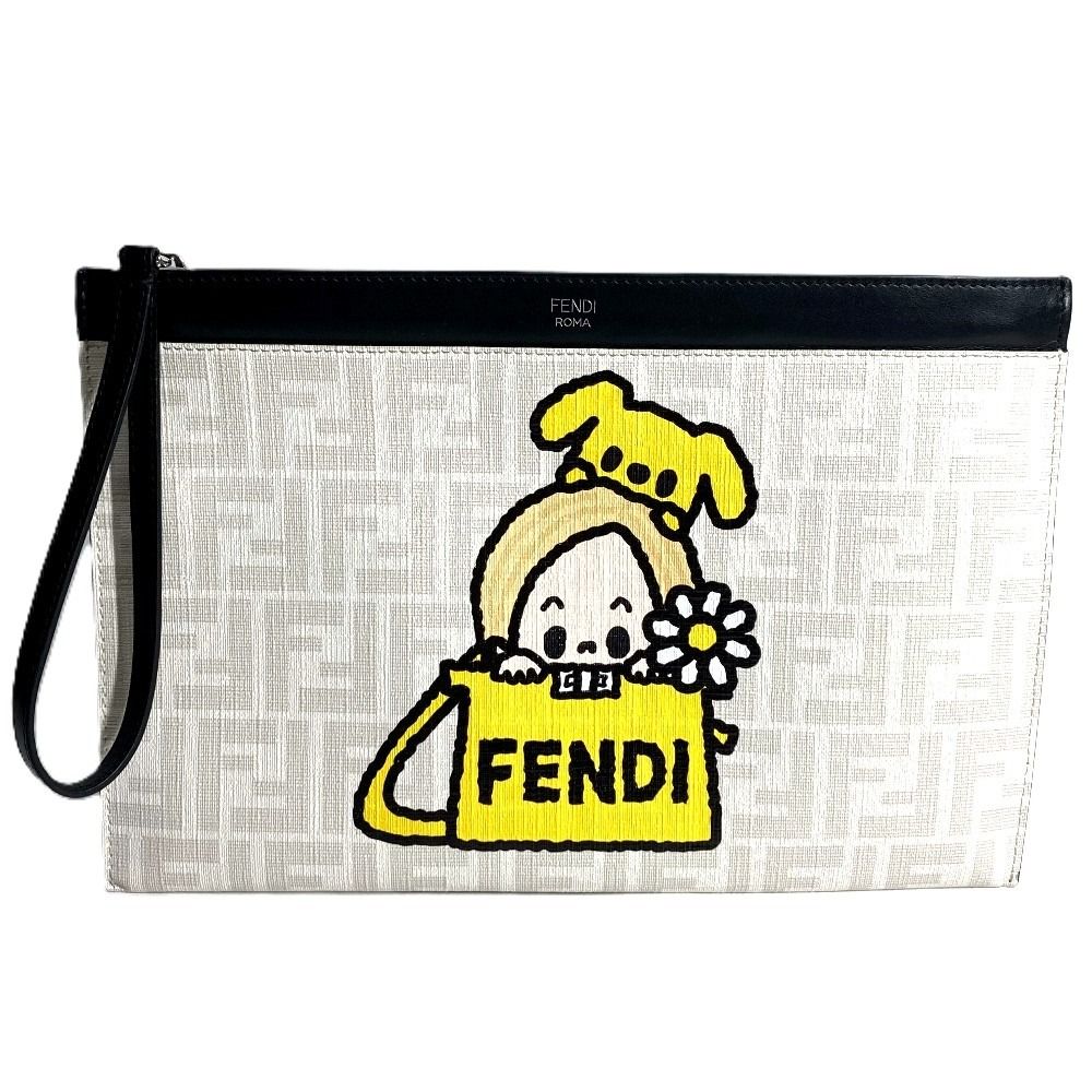 Fendi Clutch Zucca Logo Leather White