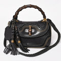 Gucci New Bamboo Leather 2-Way Giannini Wood Handle Shoulder Bag Gold