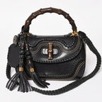 Gucci New Bamboo Leather 2-Way Giannini Wood Handle Shoulder Bag Gold
