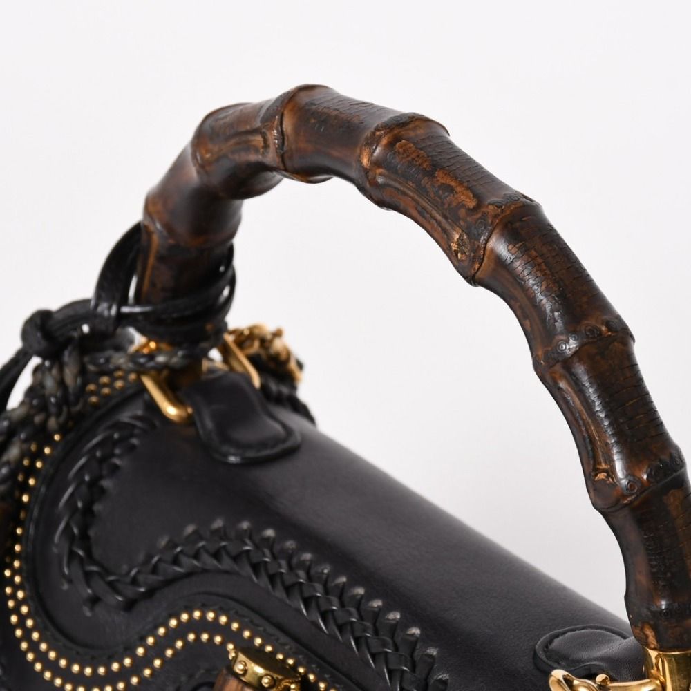 Gucci New Bamboo Leather 2-Way Giannini Wood Handle Shoulder Bag Gold — view 5