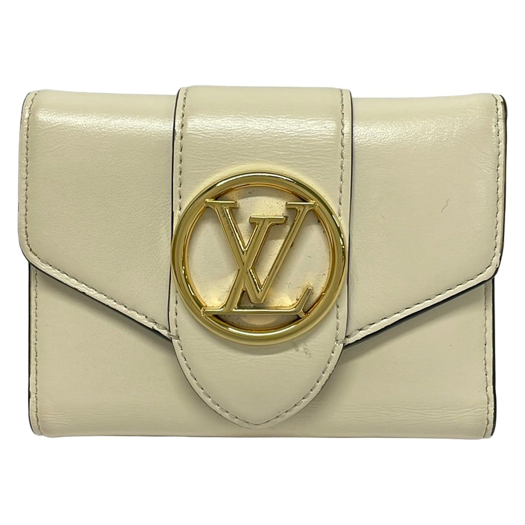 Louis Vuitton Trifold Wallet Portefeuille LV Pont Neuf Compact Cream Initial