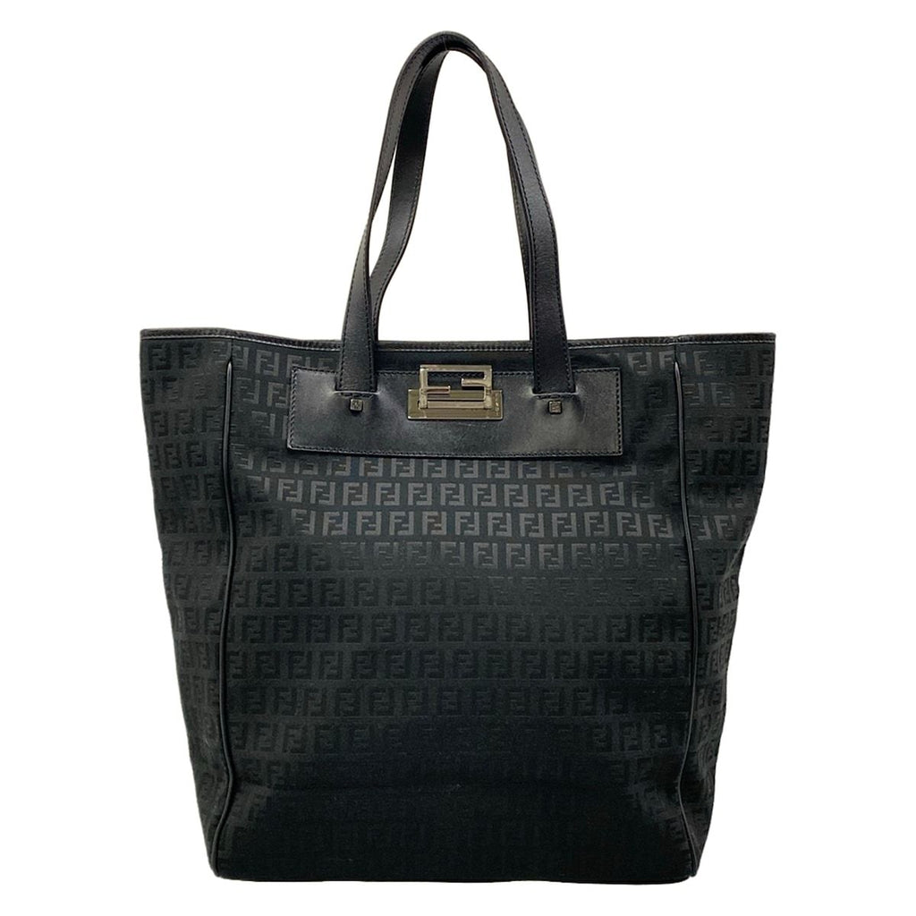 Fendi Tote Zucchino Pattern Black Leather
