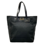 Fendi Tote Zucchino Pattern Black Leather