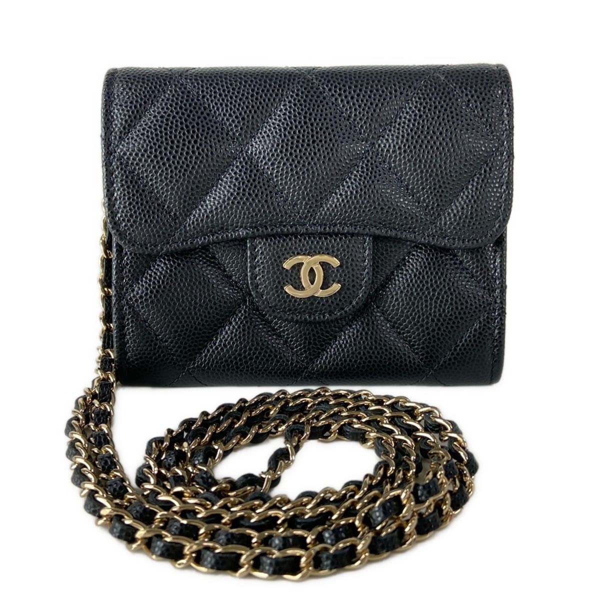 Chanel Wallet Classic Chain Clutch Quilted Black Gold