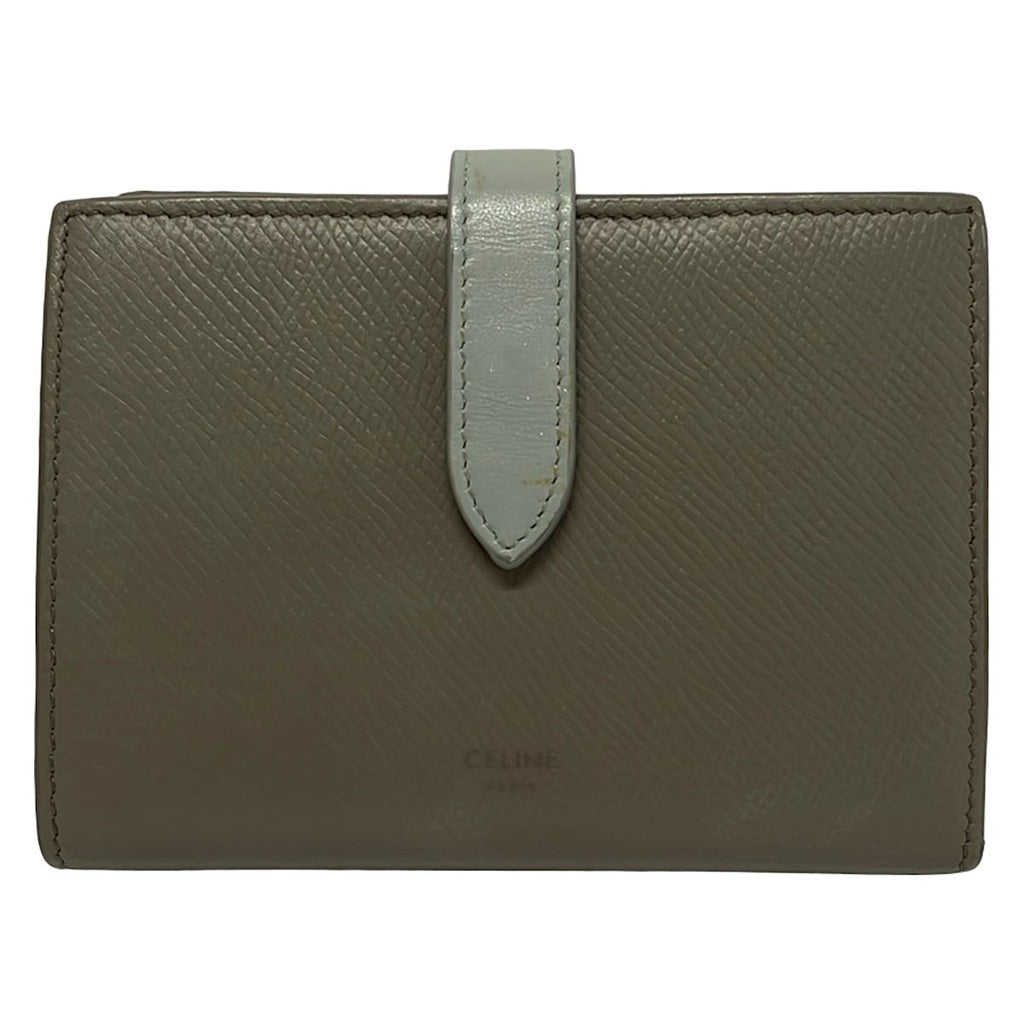 Celine Bifold Wallet Strap Beige Light Blue Leather