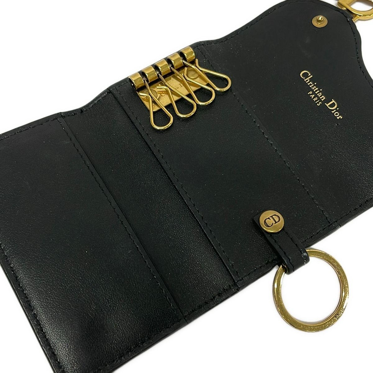 Dior Key Case Saddle Black Leather Key Holder — view 3