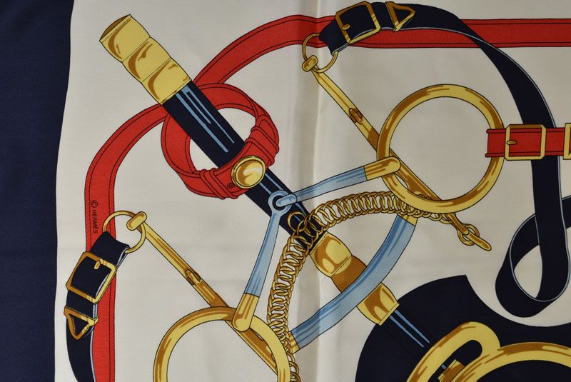 Hermes Carre 90 Scarf Apron Dole Yellow Gold Spurs Vintage Navy White — view 6