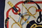 Hermes Carre 90 Scarf Apron Dole Yellow Gold Spurs Vintage Navy White — view 6