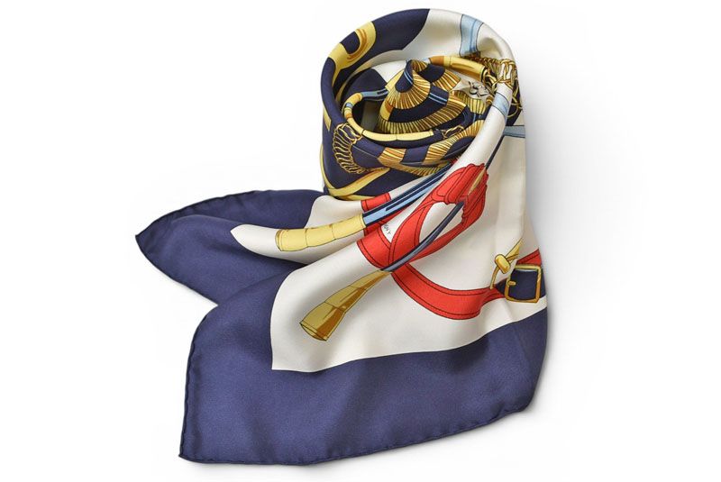 Hermes Carre 90 Scarf Apron Dole Yellow Gold Spurs Vintage Navy White — view 8