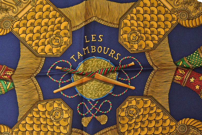 Hermes Carre 90 Scarf les Tambours Taiko Vintage Navy — view 3