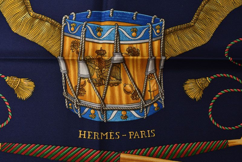 Hermes Carre 90 Scarf les Tambours Taiko Vintage Navy — view 4