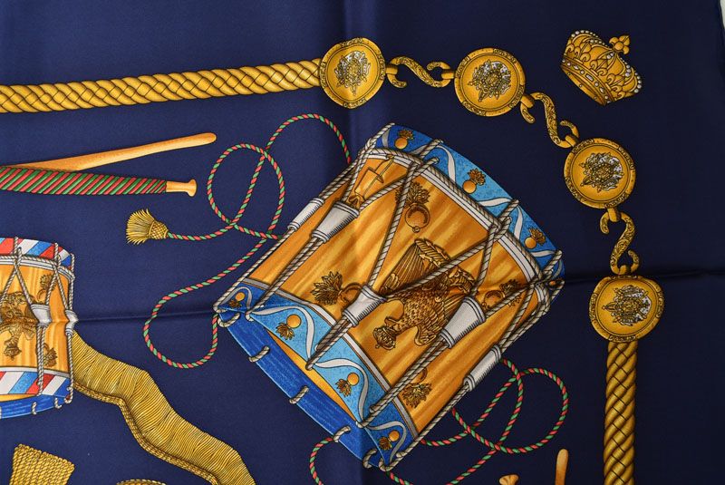 Hermes Carre 90 Scarf les Tambours Taiko Vintage Navy — view 6