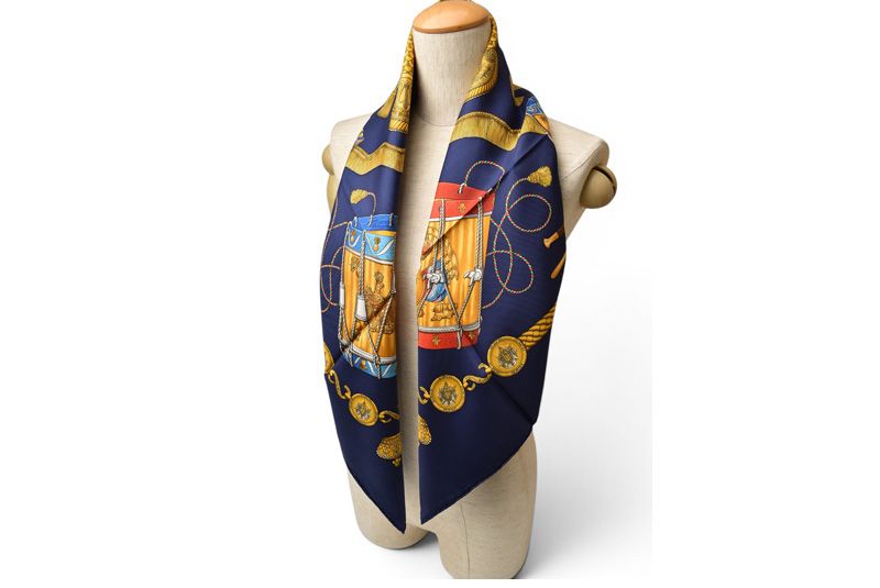 Hermes Carre 90 Scarf les Tambours Taiko Vintage Navy — view 2