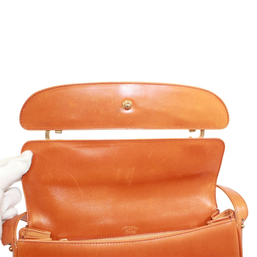 Gucci Vintage Leather Brown Shoulder Bag Gold — view 9