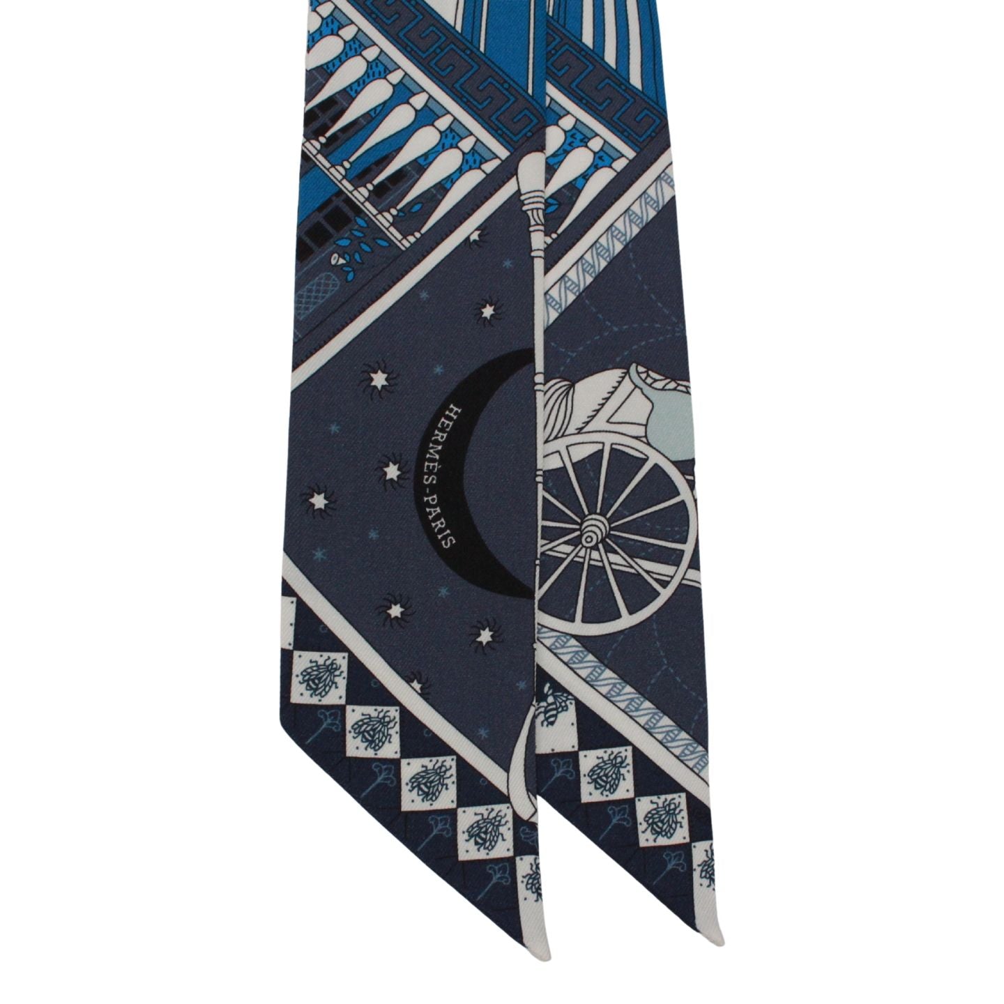Hermes Twilly Objet de Curiosite Silk Blue White Scarf — view 3