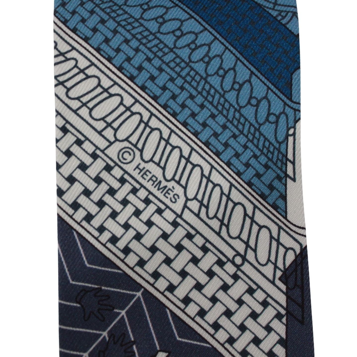 Hermes Twilly Objet de Curiosite Silk Blue White Scarf — view 5