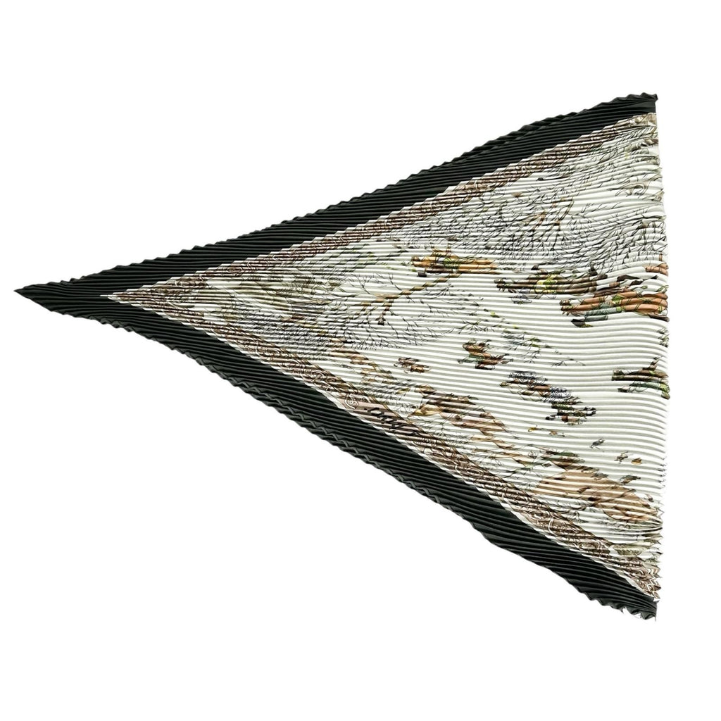 Hermes Pleated Winter Day Silk Khaki Beige Scarf — view 4