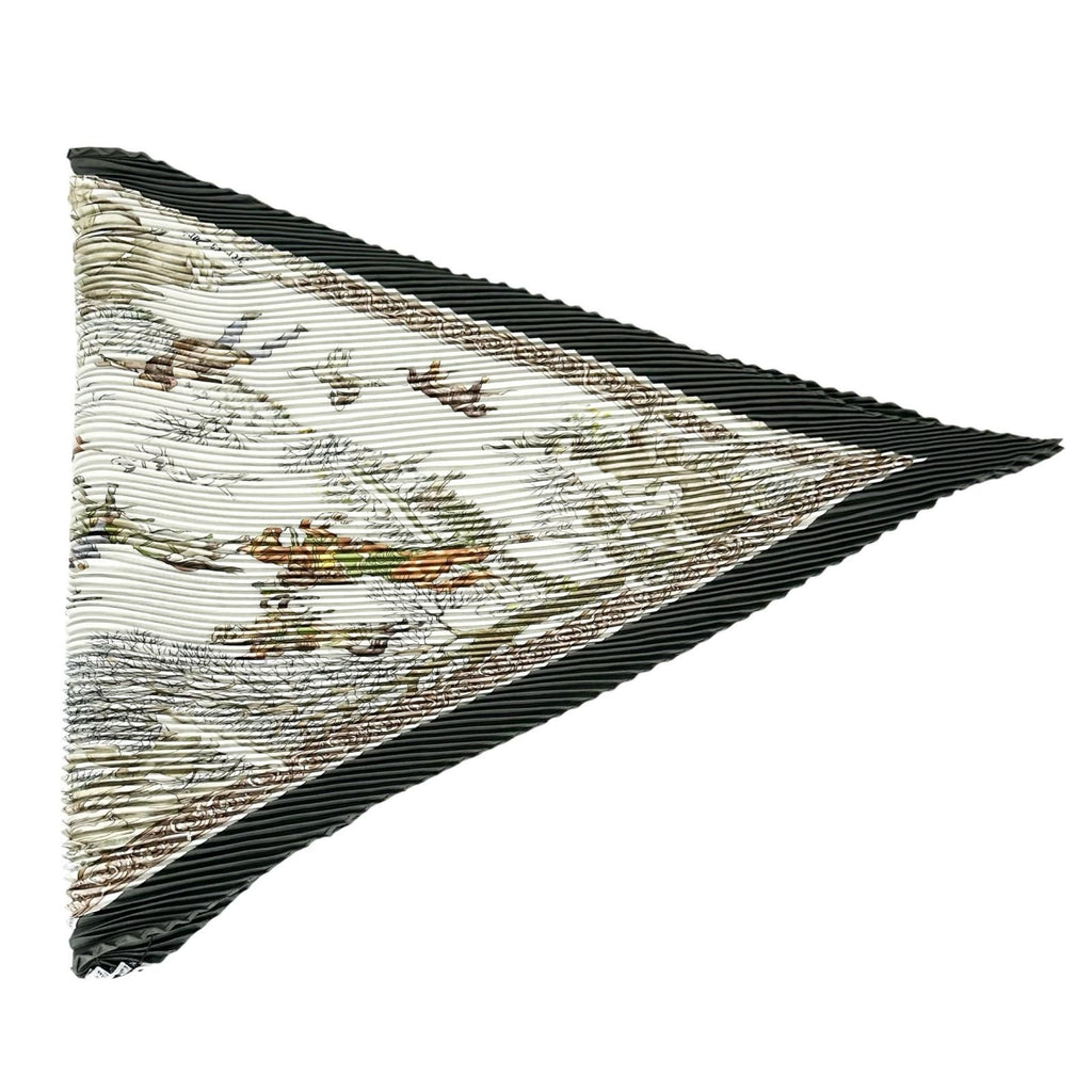 Hermes Pleated Winter Day Silk Khaki Beige Scarf — view 3