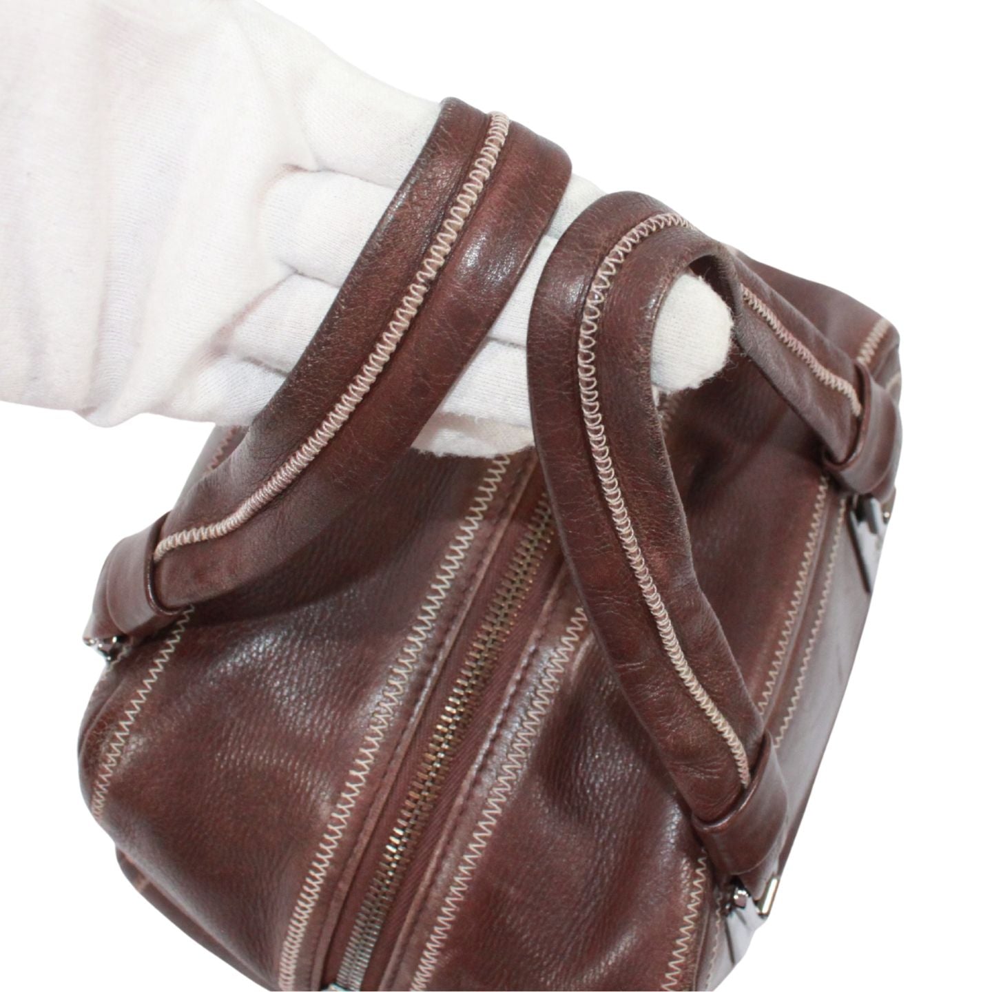 Chanel Mini Lambskin Brown Boston Bag Silver — view 7