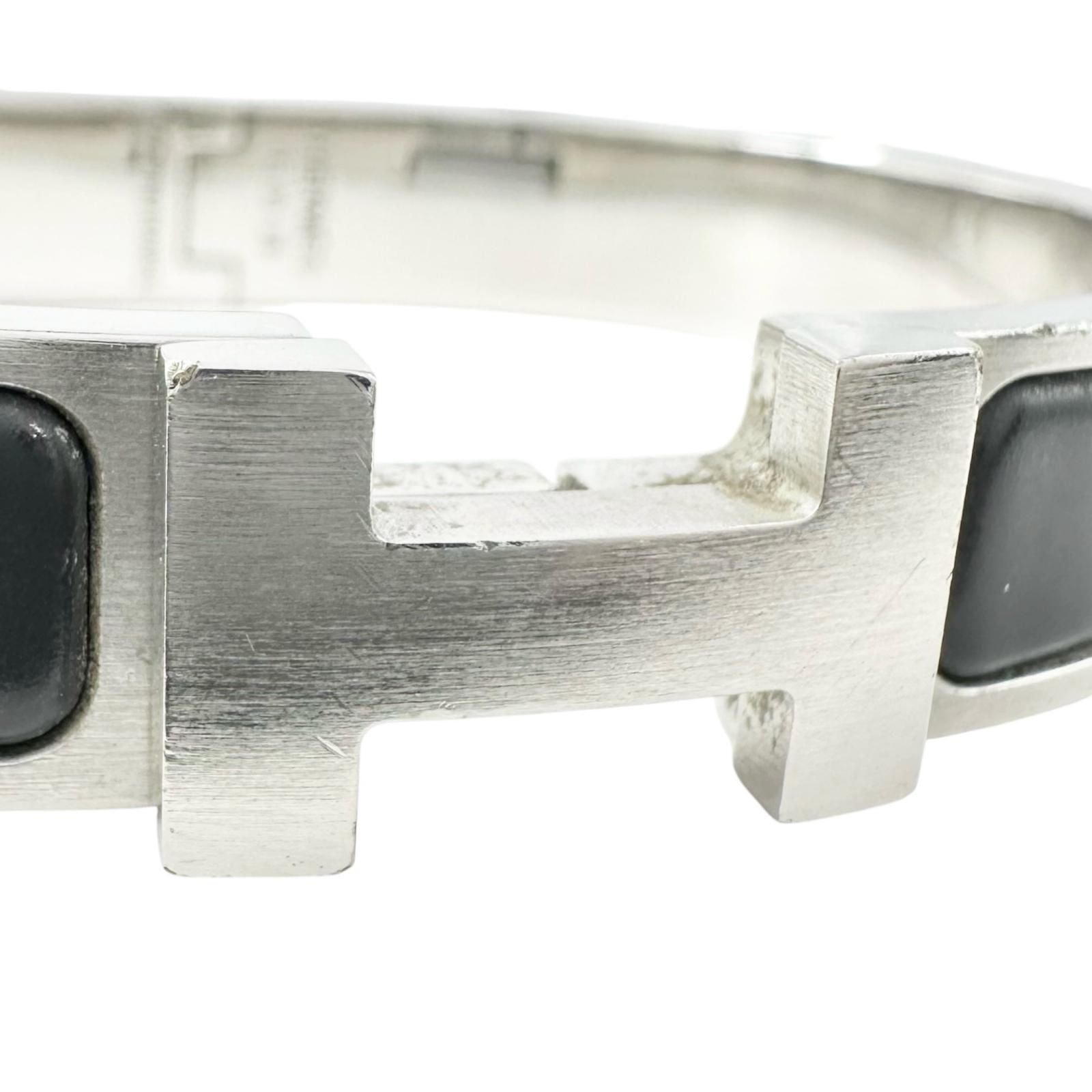 Hermes Click Silver Black Bangle Bracelet — view 6