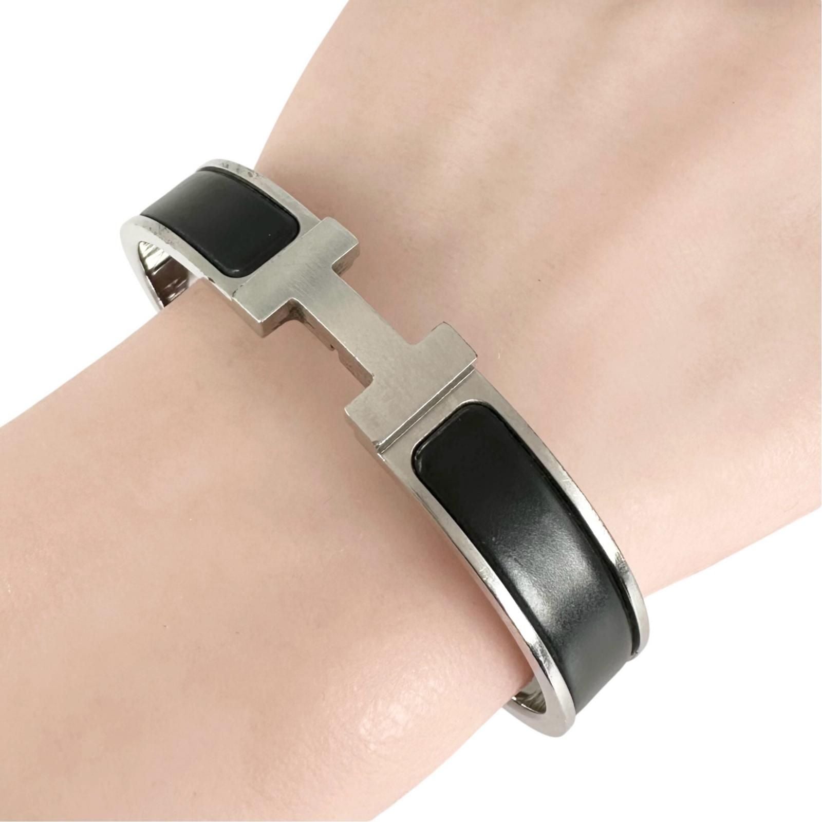 Hermes Click Silver Black Bangle Bracelet — view 5
