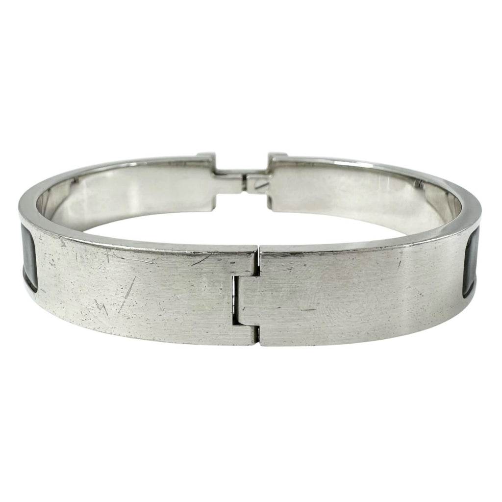 Hermes Click Silver Black Bangle Bracelet — view 3
