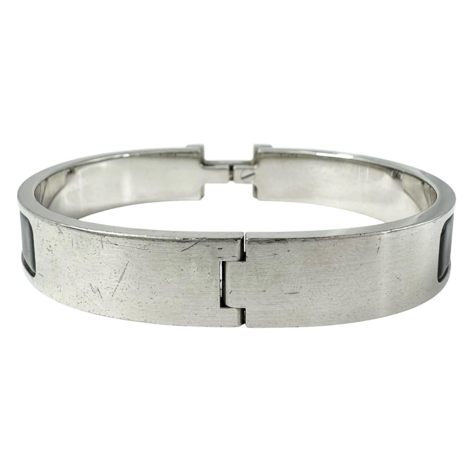 Hermes Click Silver Black Bangle Bracelet — view 3