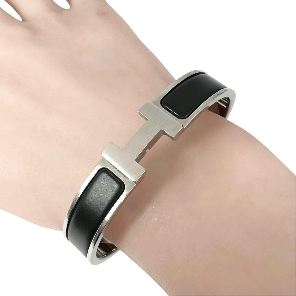Hermes Click Silver Black Bangle Bracelet — view 4