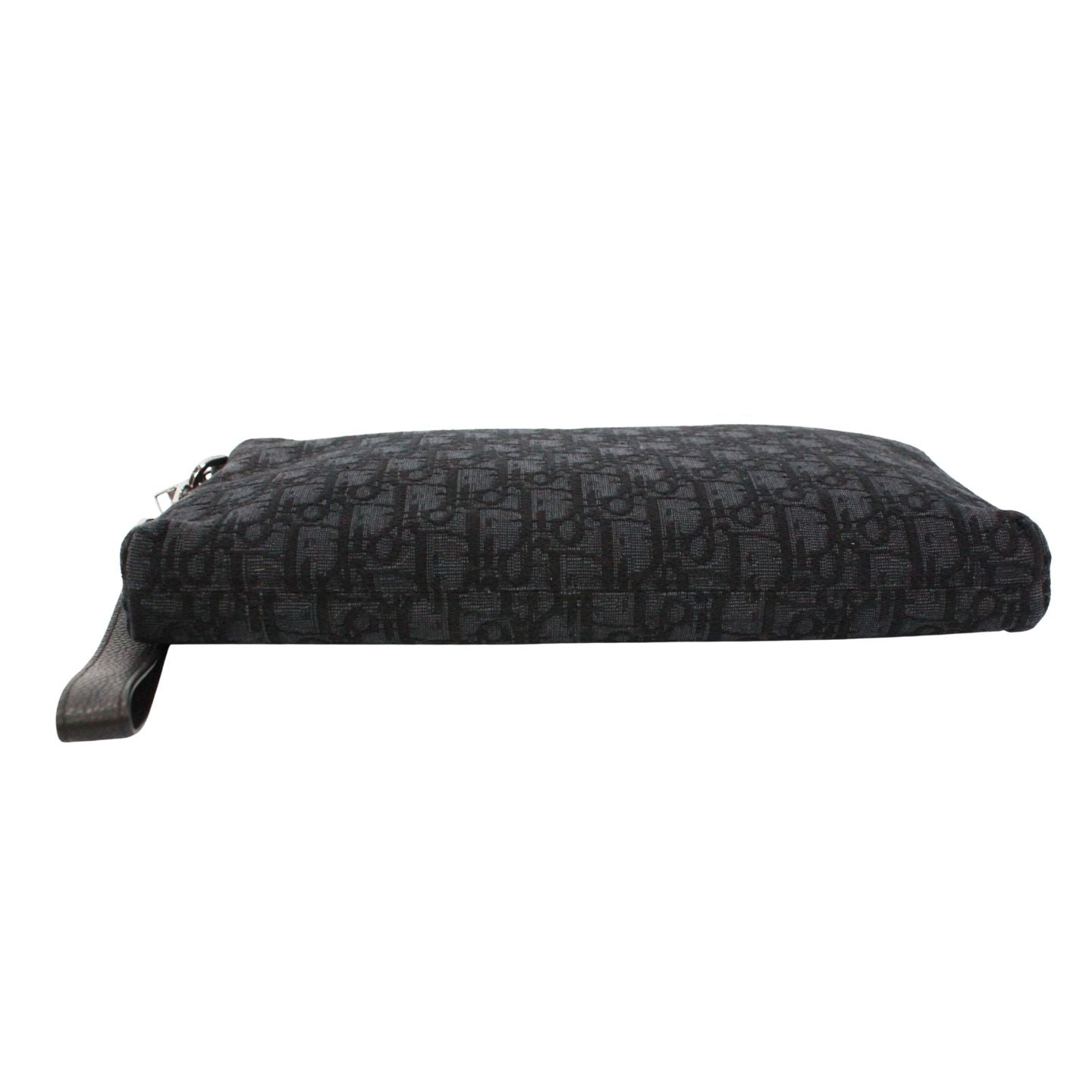 Dior Oblique Pouch Jacquard Leather Canvas Black Clutch Silver — view 4
