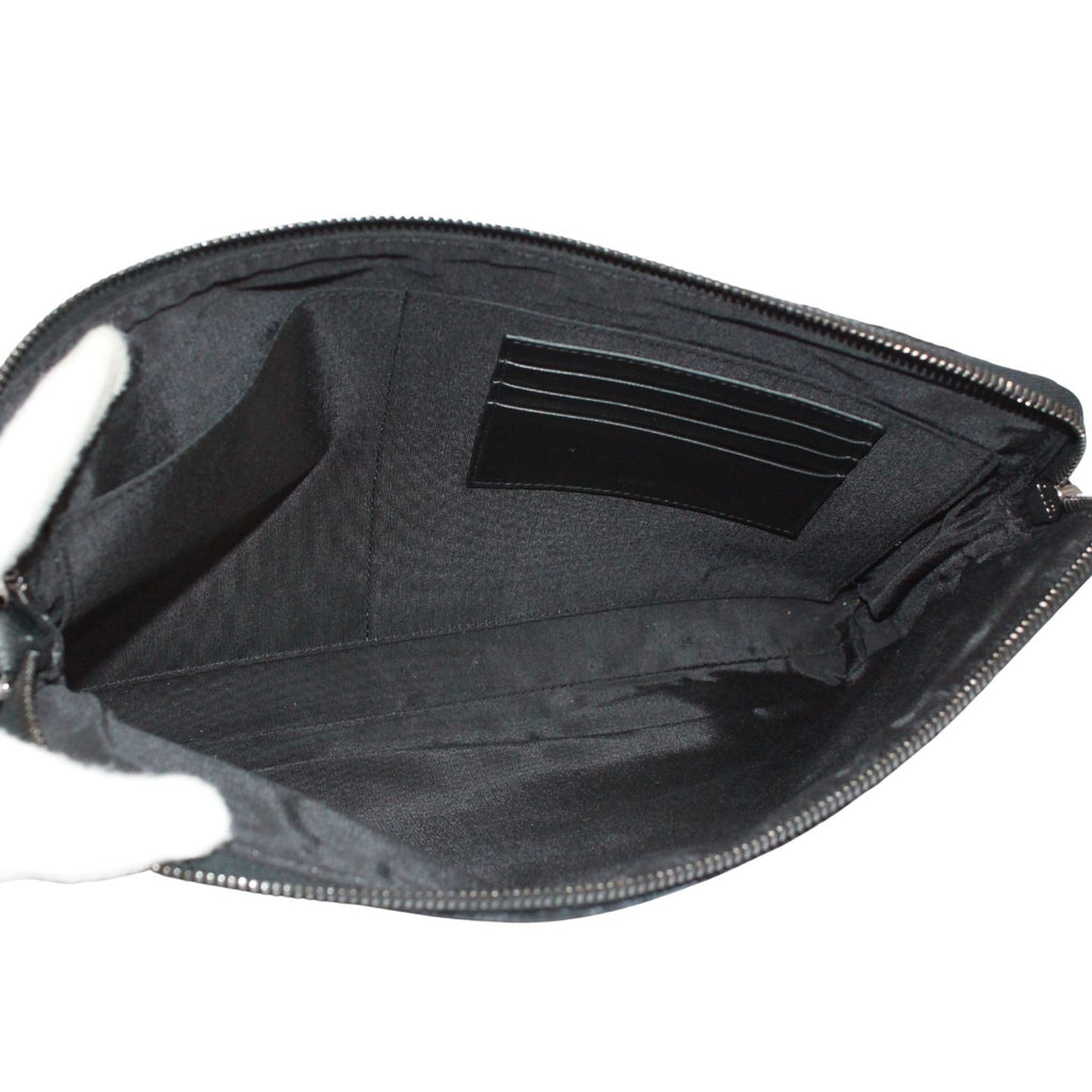 Dior Oblique Pouch Jacquard Leather Canvas Black Clutch Silver — view 7
