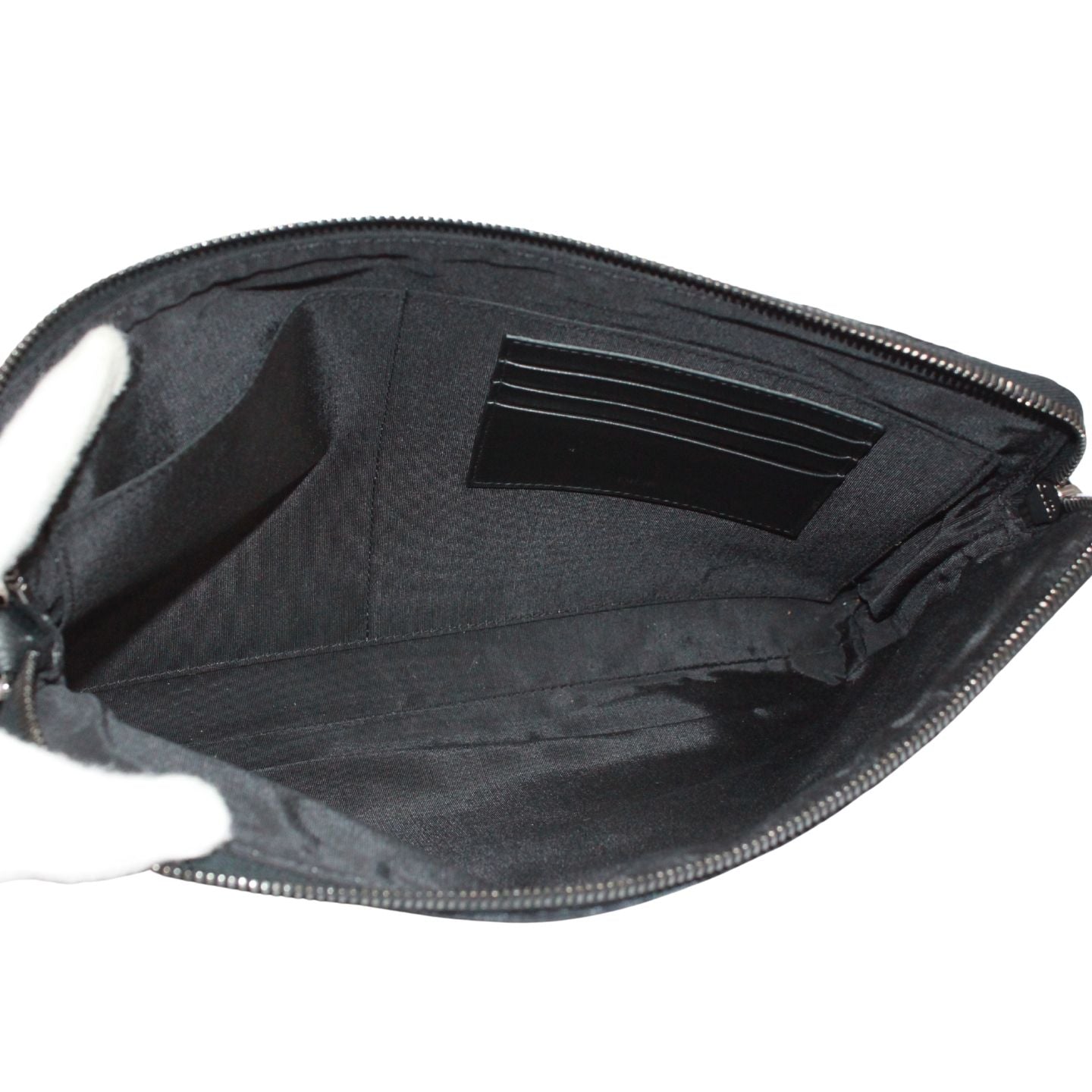 Dior Oblique Pouch Jacquard Leather Canvas Black Clutch Silver — view 7