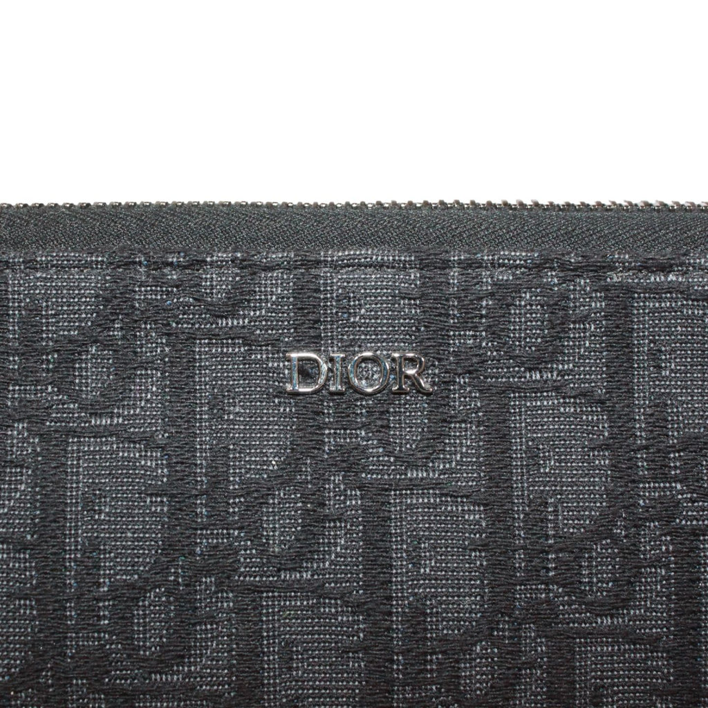 Dior Oblique Pouch Jacquard Leather Canvas Black Clutch Silver — view 9
