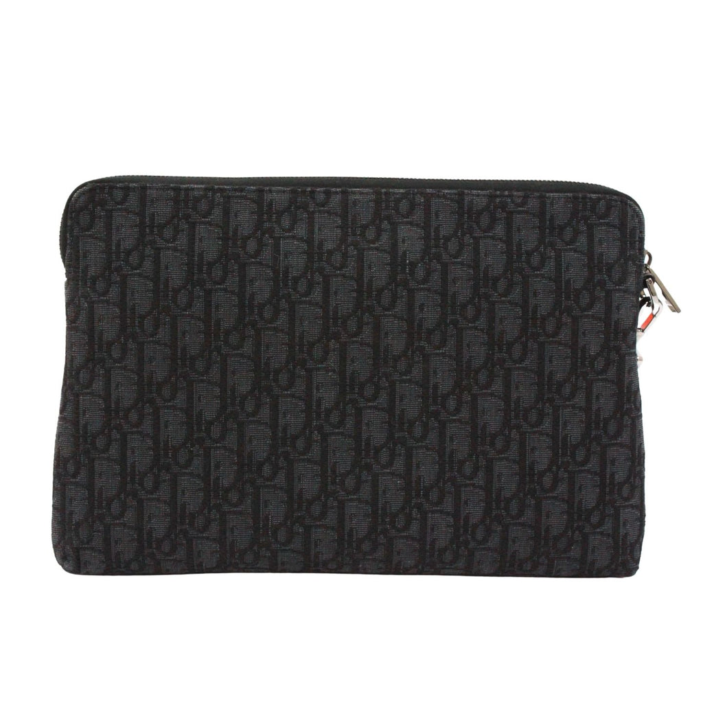 Dior Oblique Pouch Jacquard Leather Canvas Black Clutch Silver — view 3