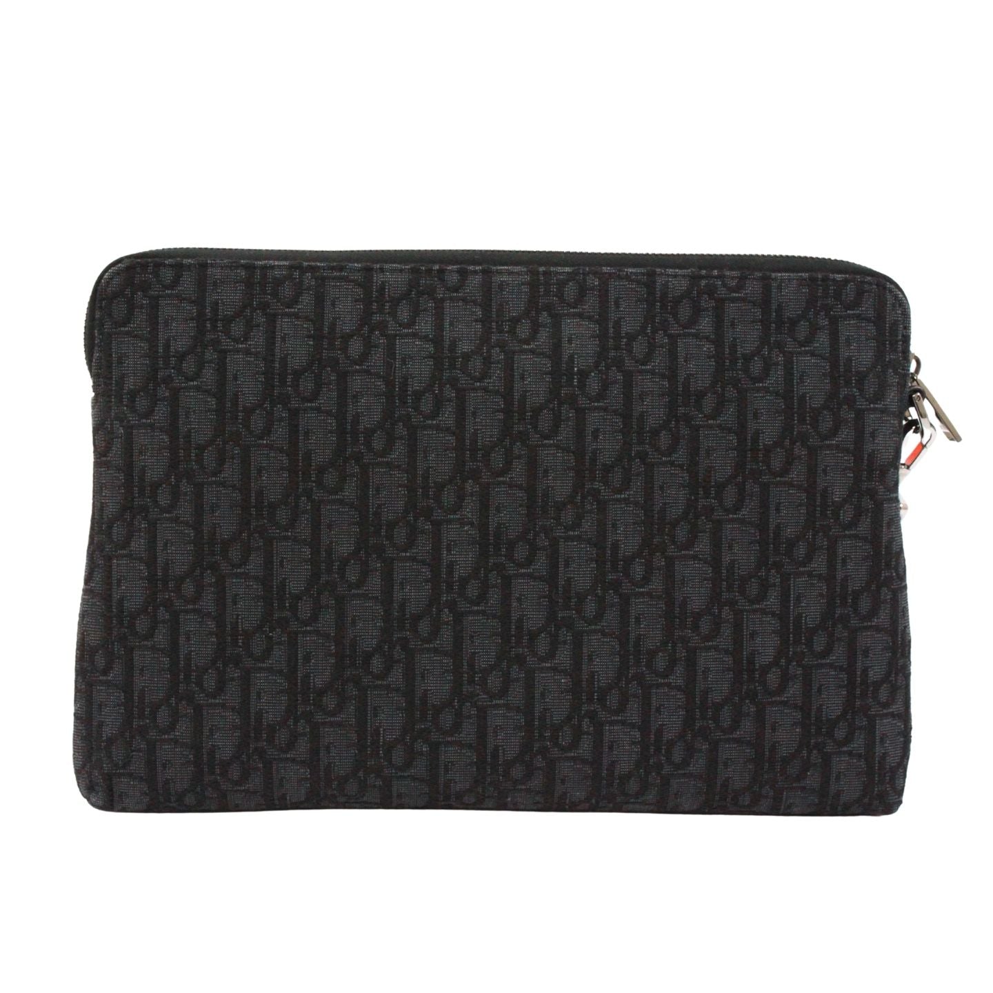 Dior Oblique Pouch Jacquard Leather Canvas Black Clutch Silver — view 3
