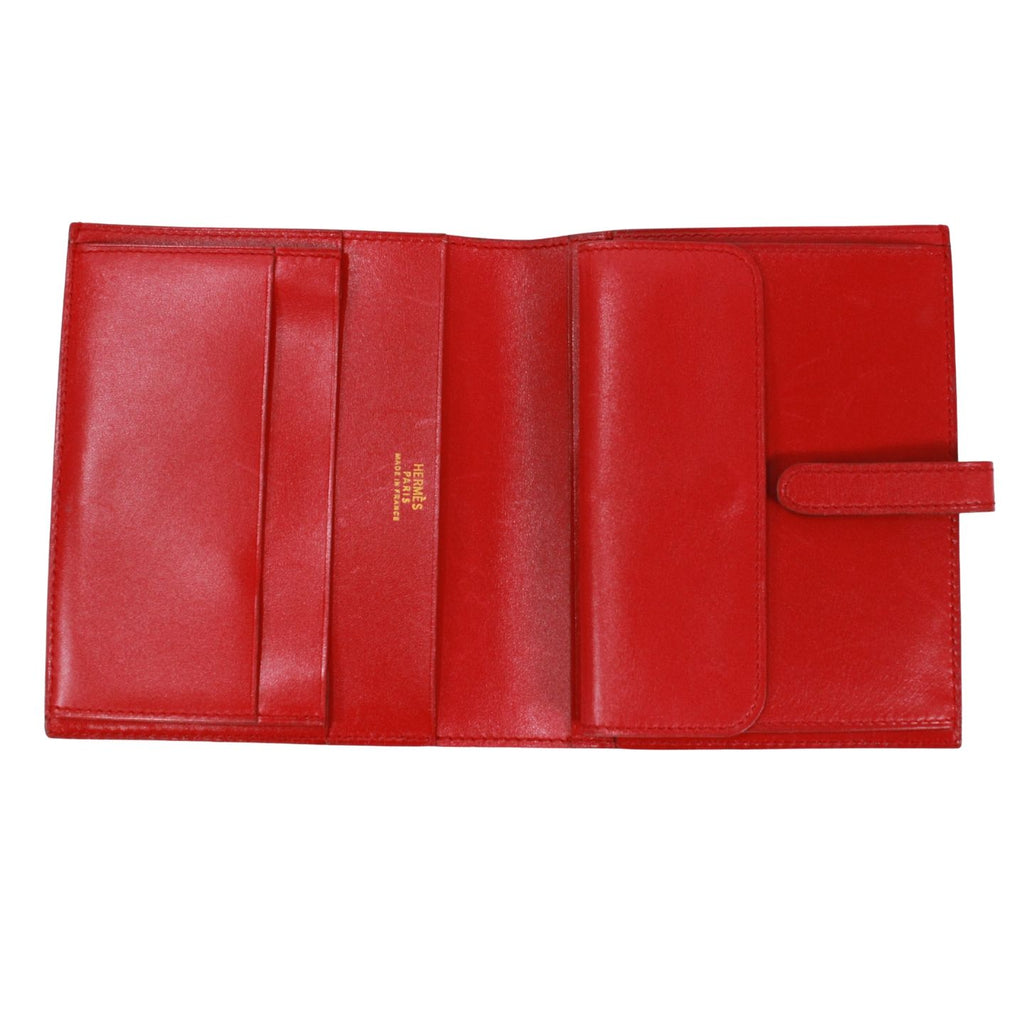 Hermes Saumur Diane Box Calf Red Bifold Wallet Gold — view 7