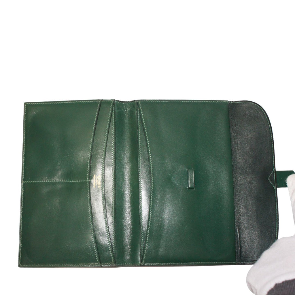 Hermes Bifold Box Calf Green Wallet Gold — view 9
