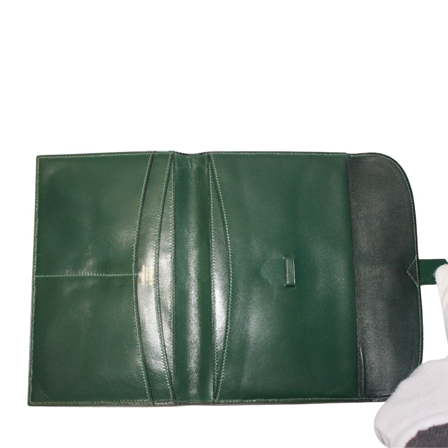 Hermes Bifold Box Calf Green Wallet Gold — view 9