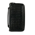 Bottega Veneta Wallet Intrecciato Black Zip Around Leather with Handle