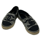 Chanel Slip Ons Black White CC Logo Espadrilles Linen Slipper — view 2