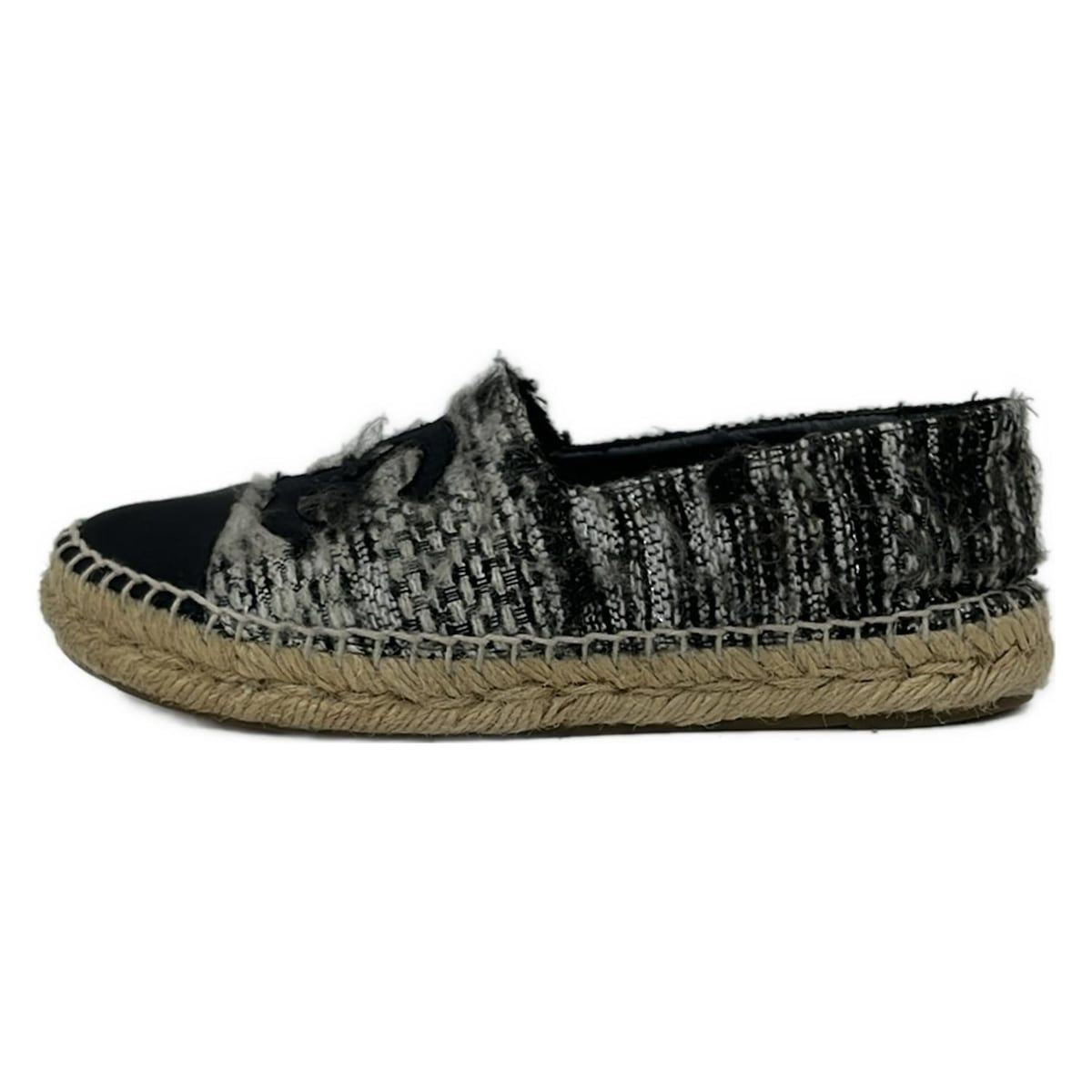 Chanel Slip Ons Black White CC Logo Espadrilles Linen Slipper
