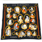 Hermes Carre 90 Scarf Silk les Parisiens Black Gold