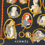 Hermes Carre 90 Scarf Silk les Parisiens Black Gold — view 4
